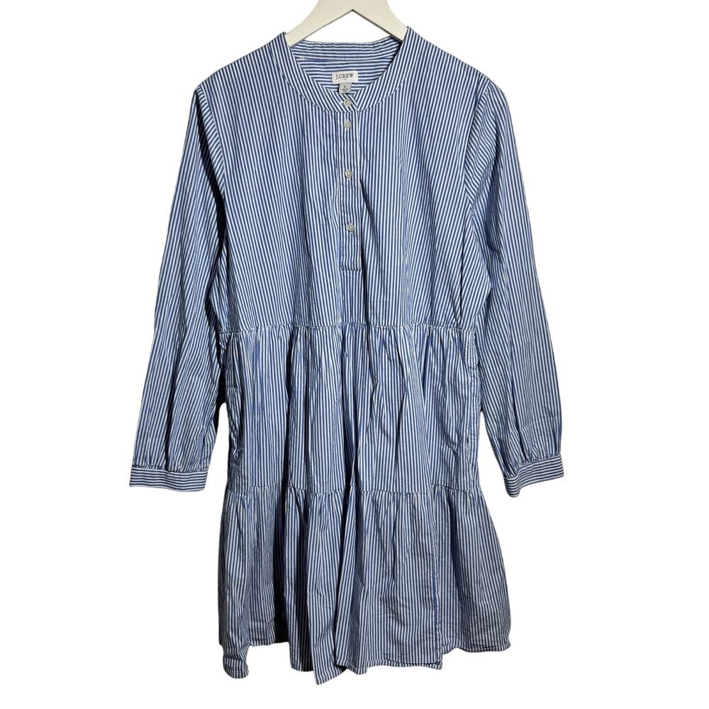 J.Crew Nautical Preppy Striped Coastal Cotton Poplin Tiered Dress‎ L Blue White